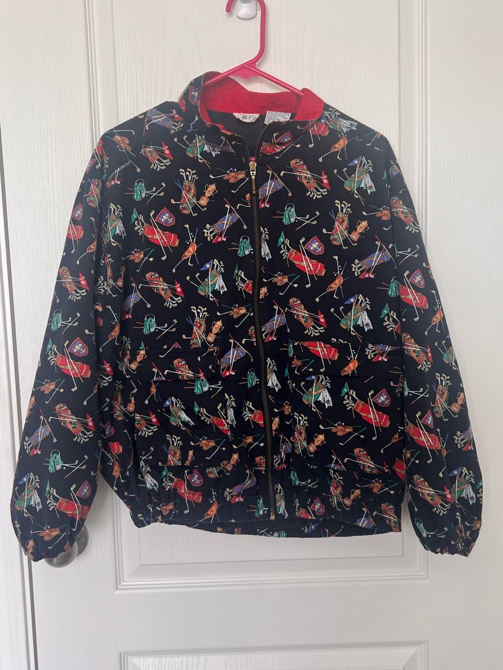 Vintage Line-Up For Sport Golf Jacket All Over Golf Bag Print Black Size Medium